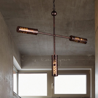 3/5 Lights Cylinder Chandelier Light Kitchen Industrial Metal Hanging Light Fixture in Bronze