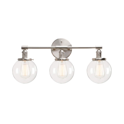 3 Lights Globe Wall Light Vintage Style Metal and Glass Wall Sconce in Silver/Chrome for Foyer