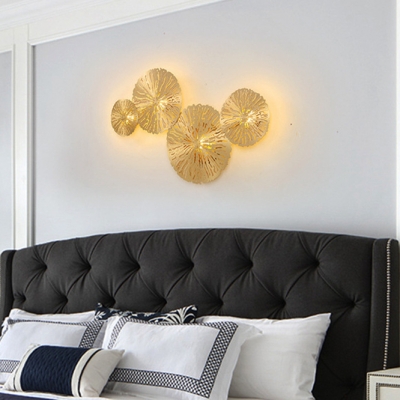 3 Lights Lotus Leaf Sconce Light Colonial Style Metal Wall Lamp in Brass for Living Room