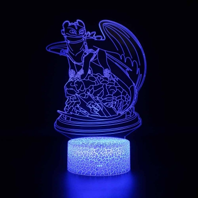 7 Color Changing 3D LED Night Lamp Acrylic Flat Touch Sensor Dragon Illusion Light for Bedroom Boys Gift