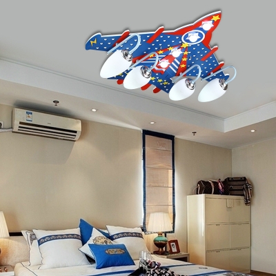 American Style LED Light Fixture Cartoon Plane Shape Wood Ceiling Mount Light for Kids Boy Bedroom
