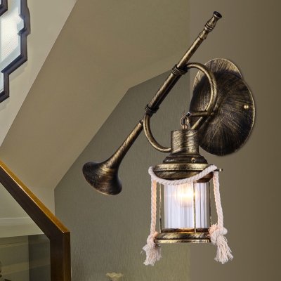 Antique Pillar Sconce Light Single Light Metal Wall Sconce with Horn Decoration for Hallway