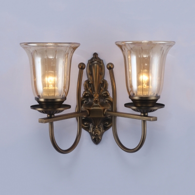 Antique Style Bell Wall Lamp 1/2 Lights Clear Glass Sconce Light for Hallway Dining Room