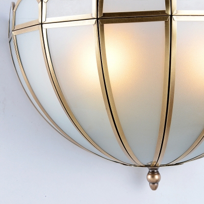 Antique Style Dome Wall Sconce 2 Lights Glass Wall Light in Brass for Bedroom Restaurant
