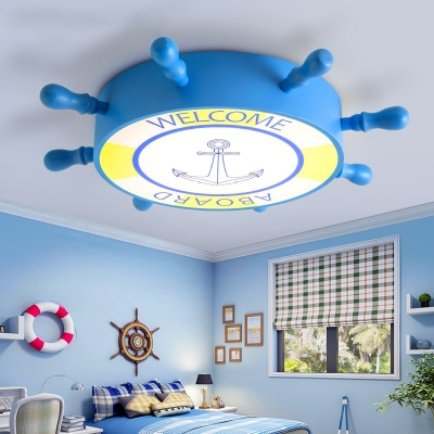 Blue Rudder LED Ceiling Light Boy Girl Bedroom Metal Acrylic Blue Flush Ceiling Light with White Lighting