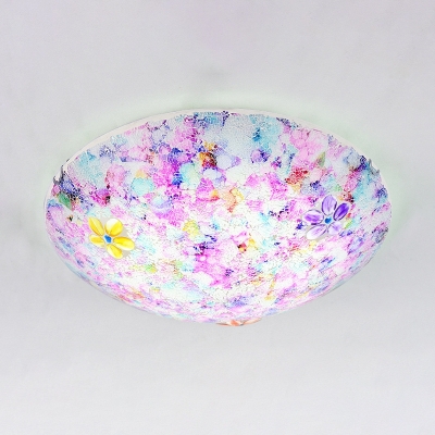 Bowl Ceiling Light Stained Glass Rustic Style Flush Mount Light for Dining Room Hotel