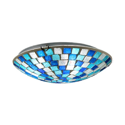 Bowl Shade Ceiling Fixture Glass One Light Mosaic Flush Mount Light for Dining Room