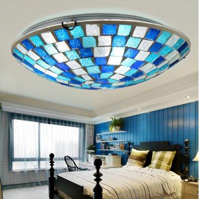 Bowl Shade Ceiling Fixture Glass One Light Mosaic Flush Mount Light for Dining Room