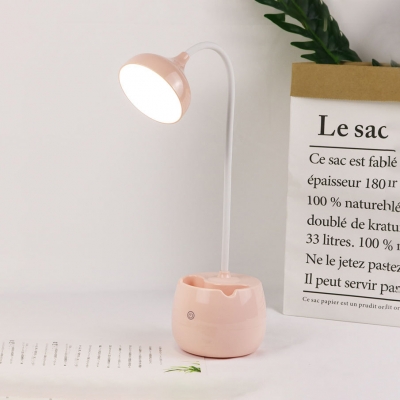Bowl Shape LED Desk Light with USB Charging Port Flexible Goose Neck White/Pink/Green Reading Lighting with Pen Holder Design