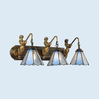 Cone Restaurant Wall Sconce Metal 3 Lights Antique Style Wall Lamp with Mermaid Decoration