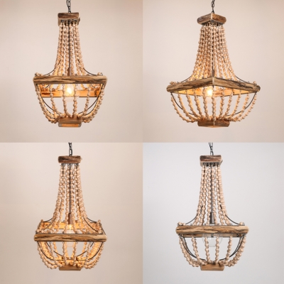Decorative Chandelier Light Wooden Beads and Metal Single Light Pendant Lighting for Living Room