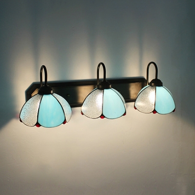 Dining Room Dome Wall Light Glass 3 Lights Tiffany Style Beige/Blue Sconce Light