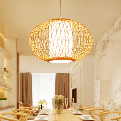 Dining Room Oval Ceiling Fixture Bamboo Antique Style Beige Ceiling Fixture for Kitchen Dining Room