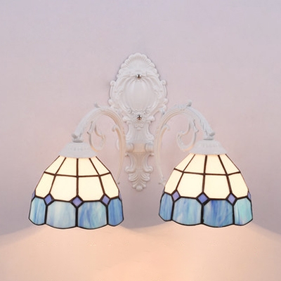 Dome Wall Light 2 Lights Mediterranean Style Stained Glass Sconce Light for Hotel Restaurant