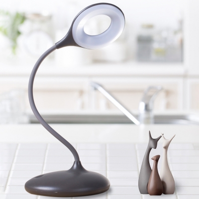 Eye-Caring White/Brown Desk Lighting Touch Switch Round Shape LED Desk Lamp with USB Charging Port