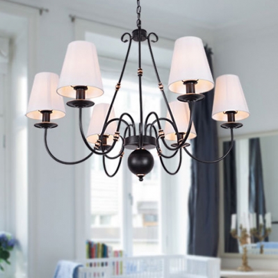 Fabric Tapered Chandelier 3/4/6 Lights Classic Style Hanging Light in Black for Living Room