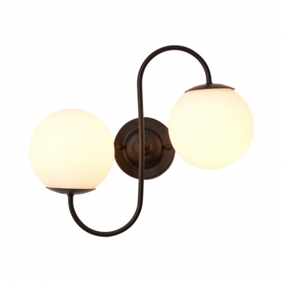Frosted Glass and Metal Wall Lamp Kitchen Living Room 2 Lights Industrial Globe Wall Sconce