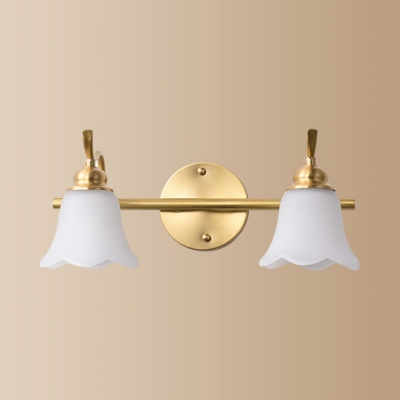 Frosted Glass Flower Sconce Light Mirror Bathroom 2/3 Lights Modern Style Wall Light in Brass