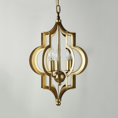 Gold Candle Shape Hanging Lighting 3 Lights Elegant Metal Chandelier Light for Living Room Bedroom