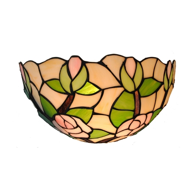 Stained Glass Lotus Pattern Wall Lamp Restaurant Cafe 1 Light Tiffany Style Vintage Sconce Lamp