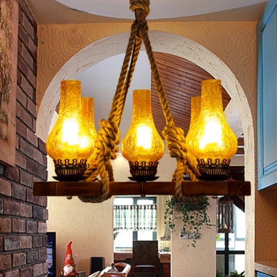 Kerosene Pendant Light Metal and Glass 5 Lights Rustic Style Chandelier for Dining Room Kitchen