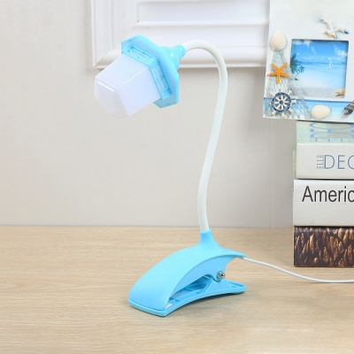Lantern Shade LED Desk Light USB Charging Port White/Blue/Pink Clip Table Light with Flexible Gooseneck