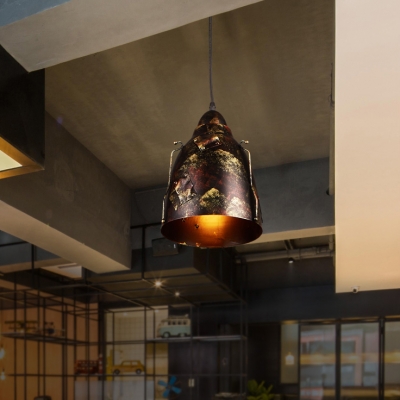 Metal Bell Shape Pendant Lighting Single Light Antique Hanging Light in Rust for Bar Kitchen