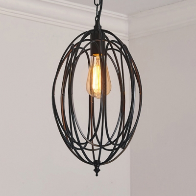 Metal Cage Pendant Lighting Kitchen with Oval Shade One Light Rustic Lighting Fixture in Black/Gold/White