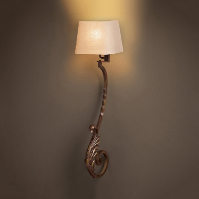 Rectangle Shade Bedroom Foyer Wall Light Fabric and Metal Rustic Style Sconce Lamp with Leaf Shade Body in Black/Rust