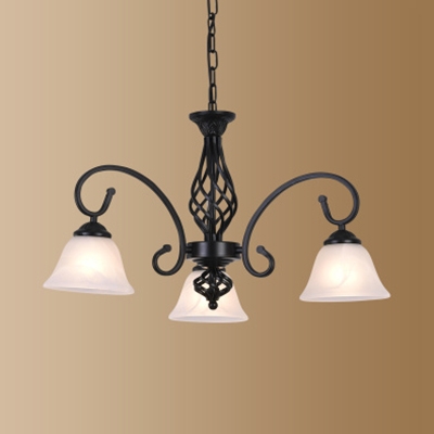 Restaurant Cone Shade Chandelier Metal Frosted Glass 3/5/6/8 Lights Traditional Black Hanging Light