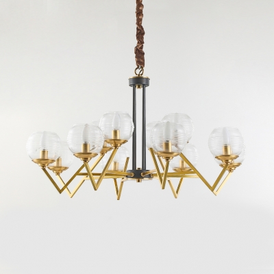 Ridged Glass Metal Chandelier 9/12 Lights Classic Candle Hanging Light for Living Room Study
