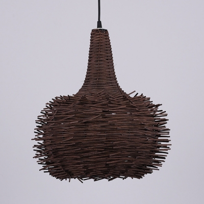 Rustic Style Oval Ceiling Light 1 Light Rattan Pendant Lighting Fixture in Brown