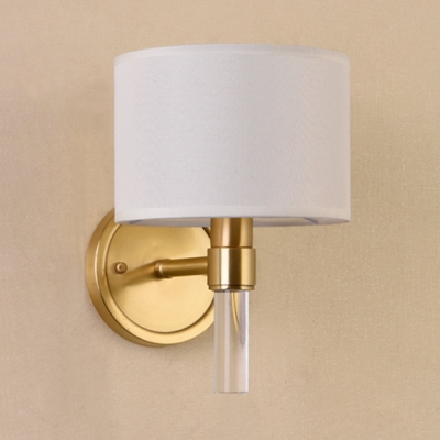 Simple Style Drum Wall Lamp Fabric 1 Light White Sconce Light for Living Room Restaurant