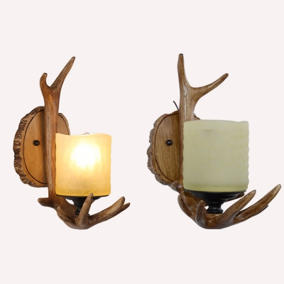 Single Light Antlers Wall Lamp Vintage Style Resin and Glass Sconce for Coffee Shop Restaurant