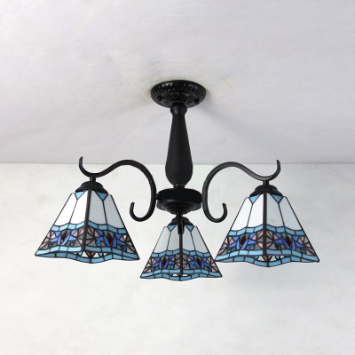 Stained Glass Semi Flush Mount Light Tiffany Style Tapered Ceiling Light for Restaurant