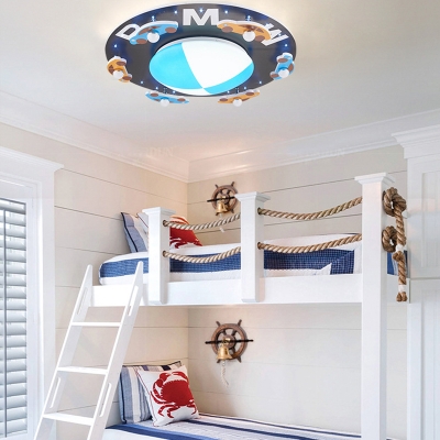 Blue Round Ceiling Mount Light Boy Girl Bedroom Creative Car Pattern Flush Mount Light