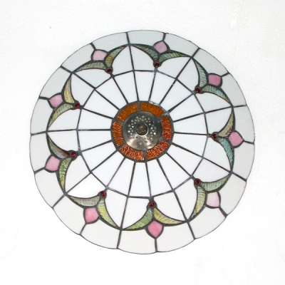 Tiffany Style Bowl Ceiling Fixture 3-4 Lights Stained Glass Ceiling Mount Light in Beige/White