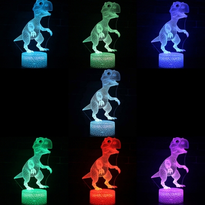 Touch Sensor 3D Night Light 7 Color Changing Dinosaur Pattern Bedside Light with USB Port for Bedroom Bathroom