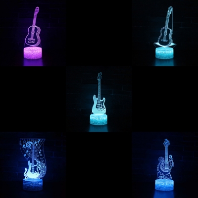 Touch Sensor 3D Night Light 7 Color Changing Guitar Pattern Design LED Bedside Lamp with Touch Sensor for Bedroom