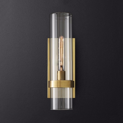 Traditional Cylinder Shade Wall Lamp 1 Light Metal and Clear Glass Sconce Light in Black/Brass for Bathroom