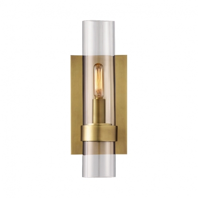 Traditional Cylinder Shade Wall Lamp 1 Light Metal and Clear Glass Sconce Light in Black/Brass for Bathroom