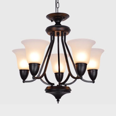 Traditional Style Bell Chandelier 3/5/6/8 Lights Metal Pendant Lighting in Black for Living Room