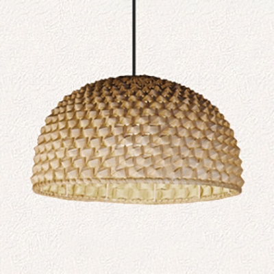 Vintage Beige Ceiling Fixture with Dome Shape Single Light Bamboo Pendant Lighting for Kitchen