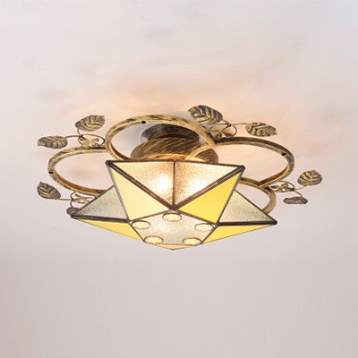 Vintage Style Star Ceiling Light Glass Semi Flush Mount Light For