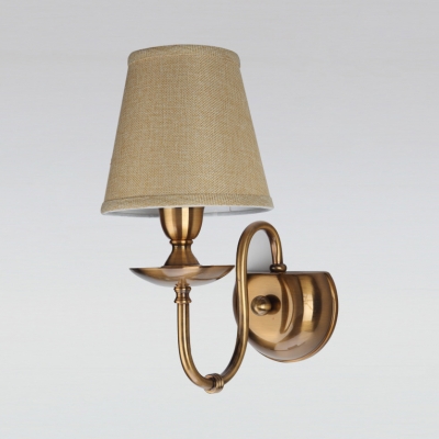 White/Beige Tapered Shade Sconce Light 1/2 Lights Traditional Style Fabric Metal Wall Lamp for Dining Room