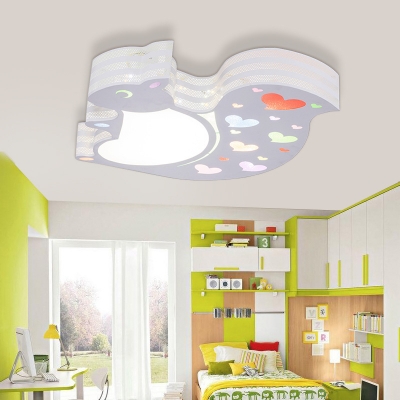 White Squirrel Shape Flush Ceiling Light Cute Acrylic Metal Overhead Light with Heart Pattern and White Lighting for Kindergarten
