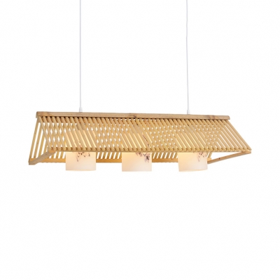 Wood Coffee Triangle Island Lighting With White Cylinder Shade