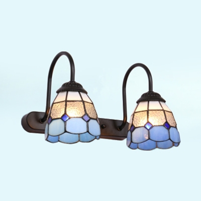 2 Lights Bowl Wall Light Tiffany Style Glass Sconce Light in Blue/Yellow for Bathroom Stair