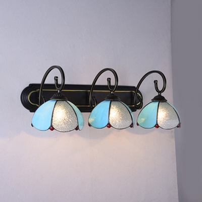 3 Lights Dome Wall Light Tiffany Style Antique Glass Wall Sconce for Bedroom Living Room