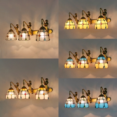 3 Lights Dome Wall Light with Mermaid Decoration Stained Glass Wall Lamp for Bedroom